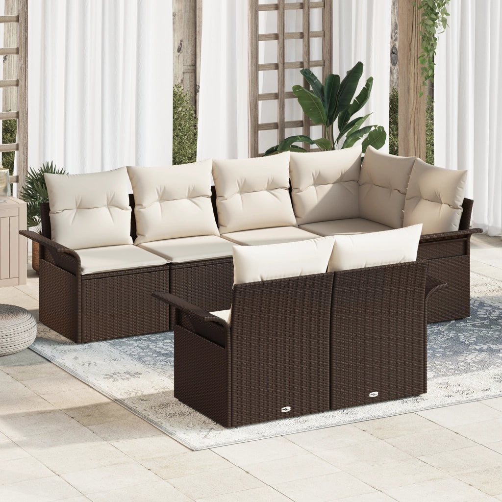 Set di divani da giardino da 7 pezzi con cuscini marroni in polyrattan
