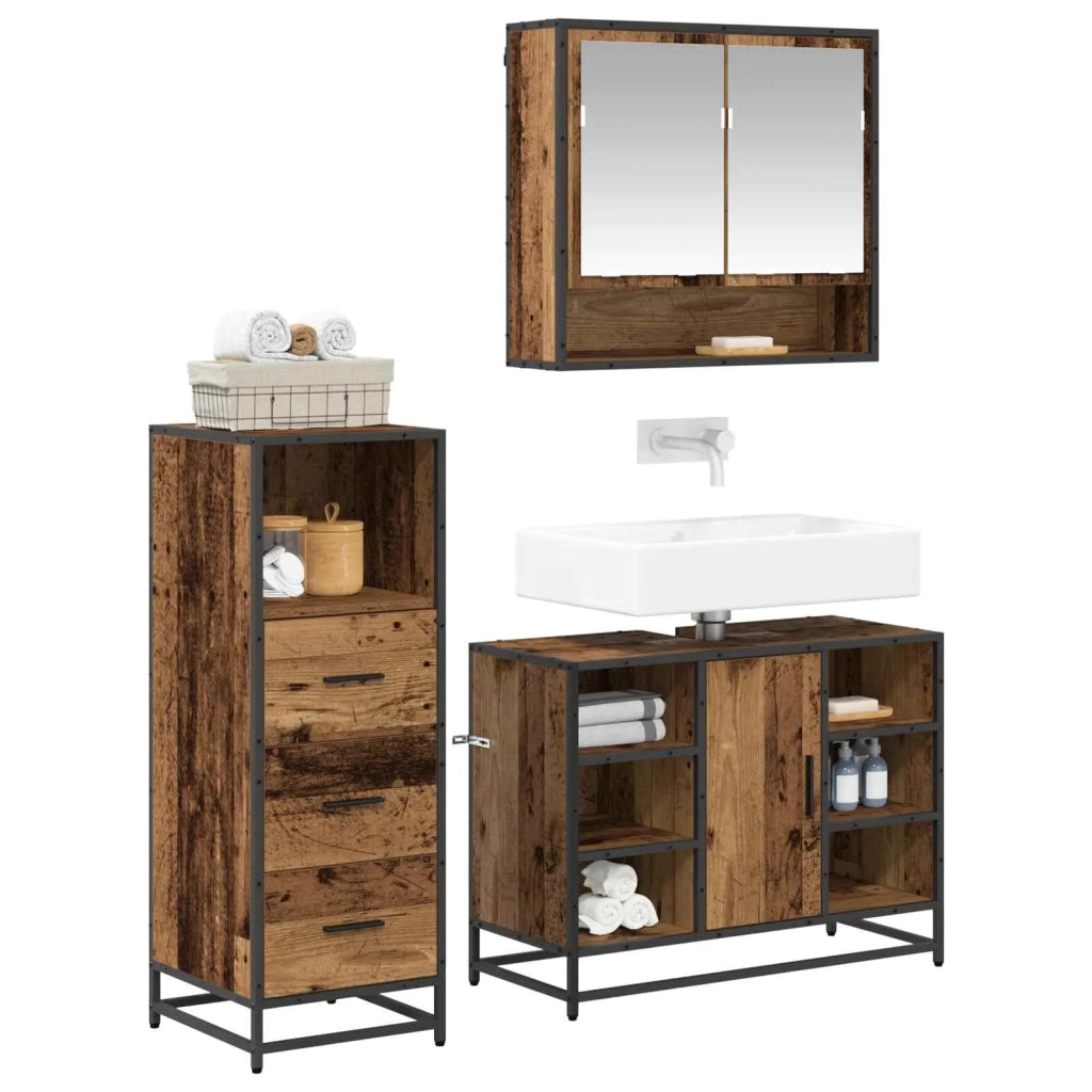 Set di mobili per il bagno con cassetto 3 pcs Legno vecchio 3402563