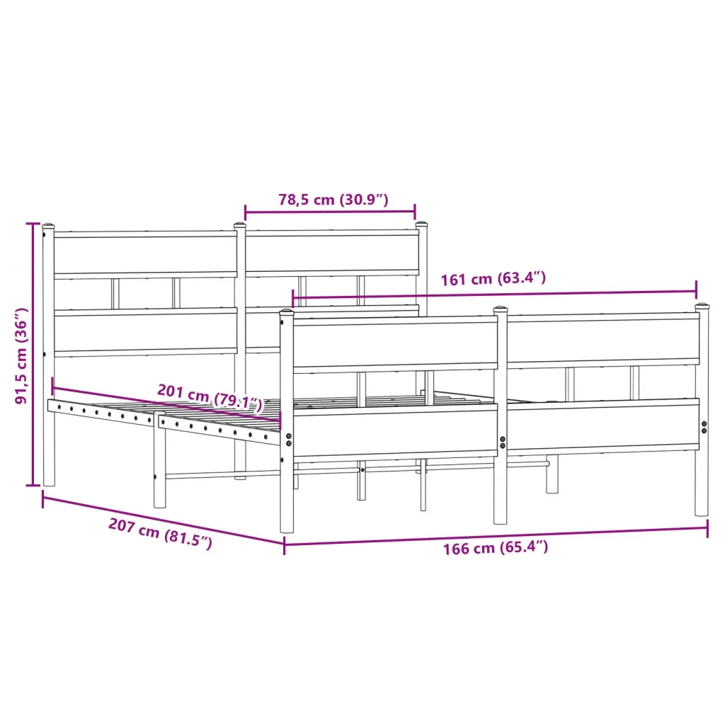 Giroletto senza Materaso in Metallo Rovere Sonoma 160x200 cm 3308471