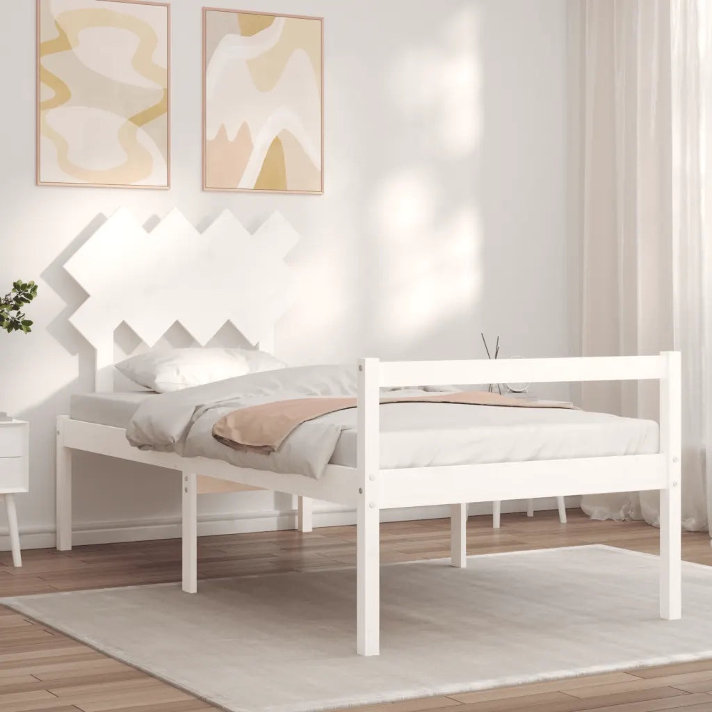 Letto per Anziani con Testiera Bianco Single in Legno Massello 3195512