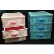 Trade Shop - Cassettiera 3 Cassetti Plastica Effetto Vimini Porta Oggetti Cofanetto Minuterie -