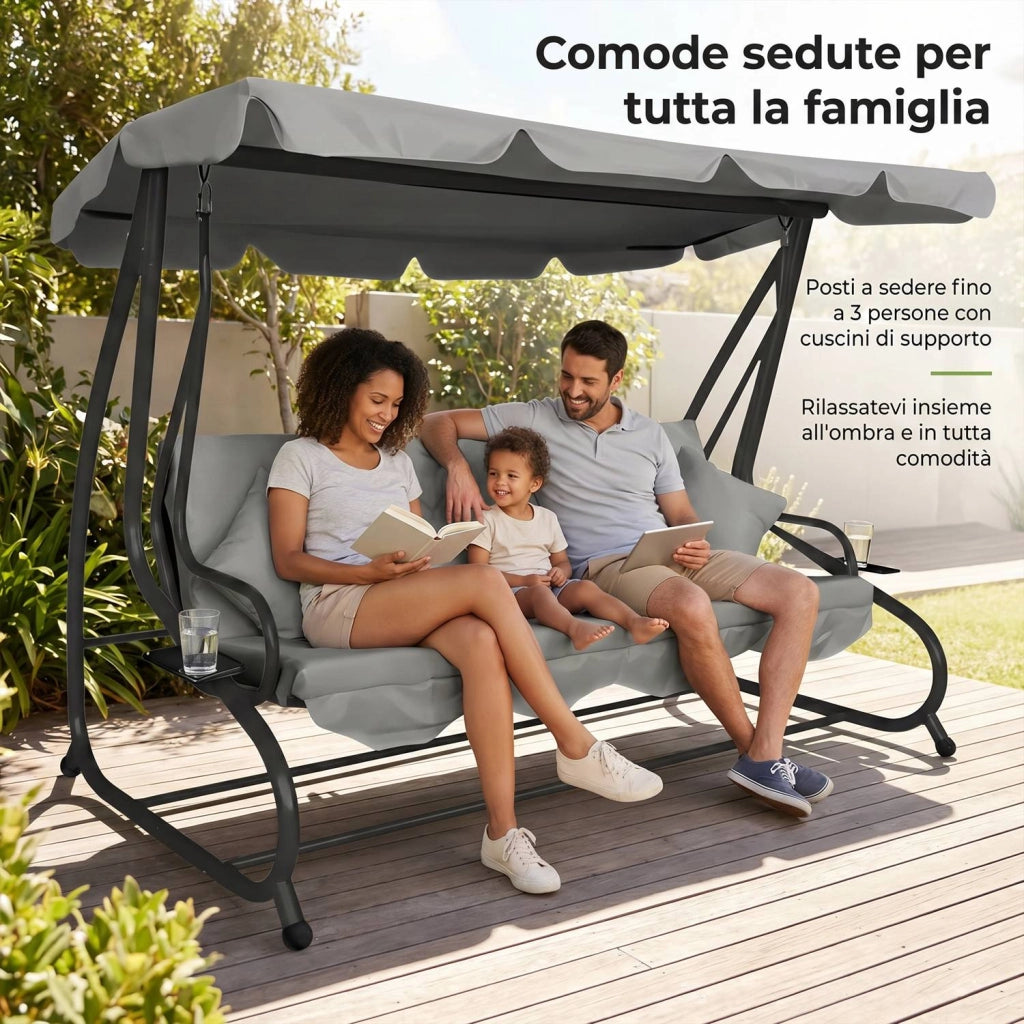 Marvin Harmony Dondolo Letto da Giardino 4 Posti con Tetto Parasole Struttura in Acciaio e Cuscino Imbottito 10 cm Altal