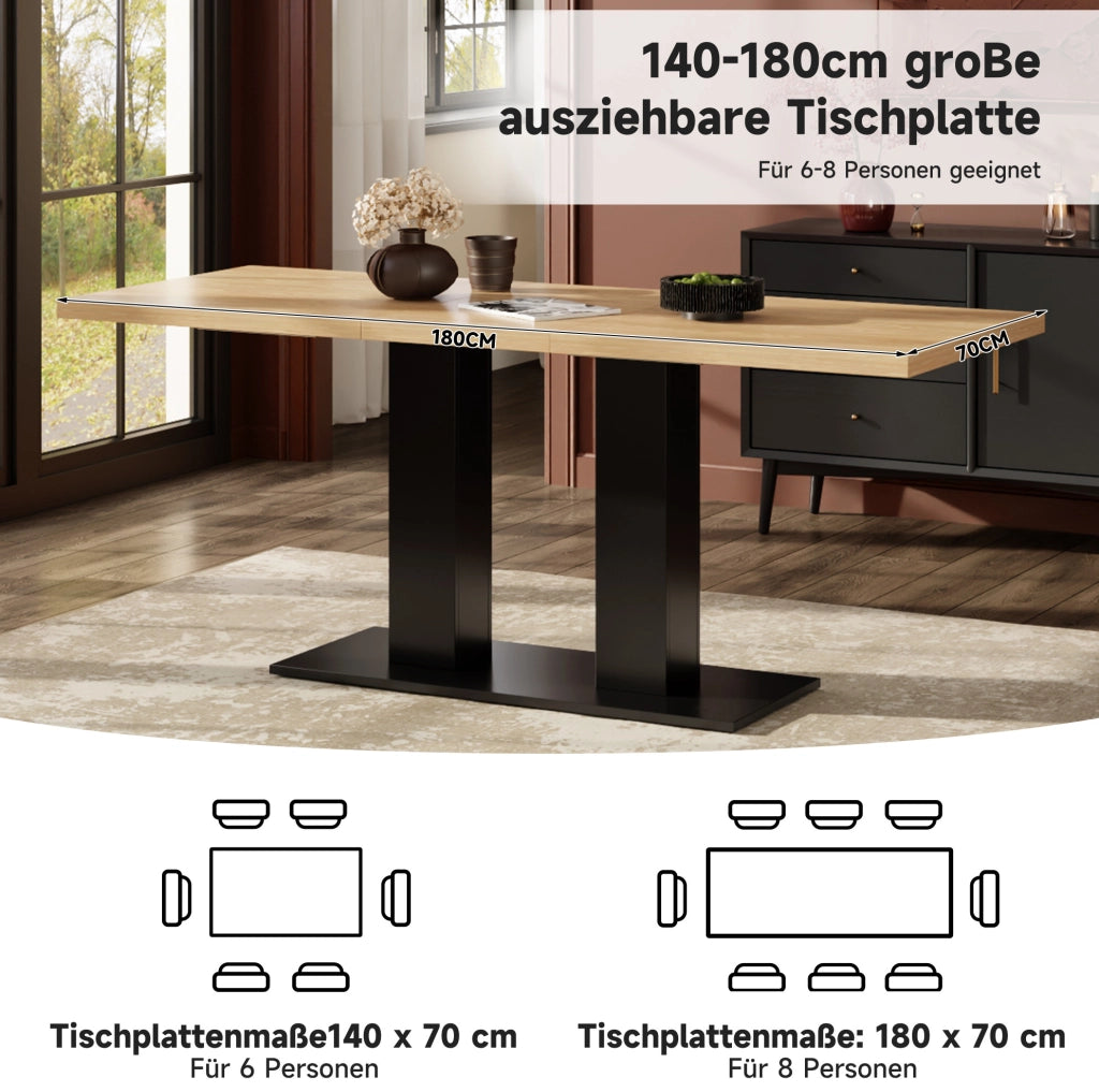Tavolo da pranzo allungabile 140/180 cm in MDF colore naturale; per 4-8 persone
