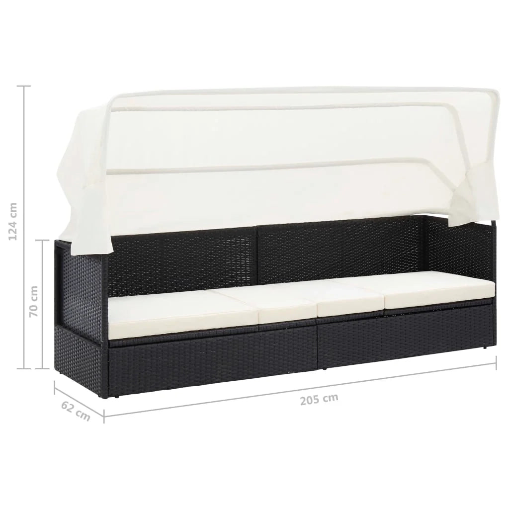 Lettino prendisole sedia a sdraio lettino prendisole letto da giardino mobili da esterno per patio con baldacchino in vimini nero 02_0012278