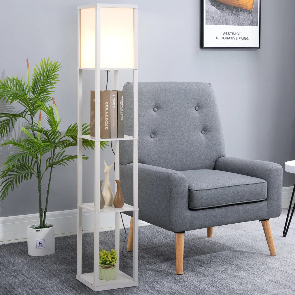 Tavolino da salotto con lampada e scaffali ¨C zephmum ¨C bianco