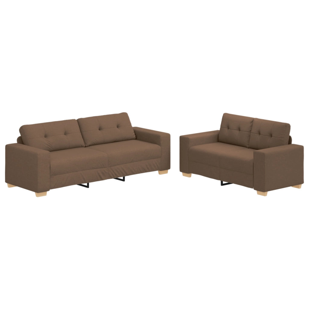 Set Divano 2 Pezzi con Cuscini Tessuto Marrone