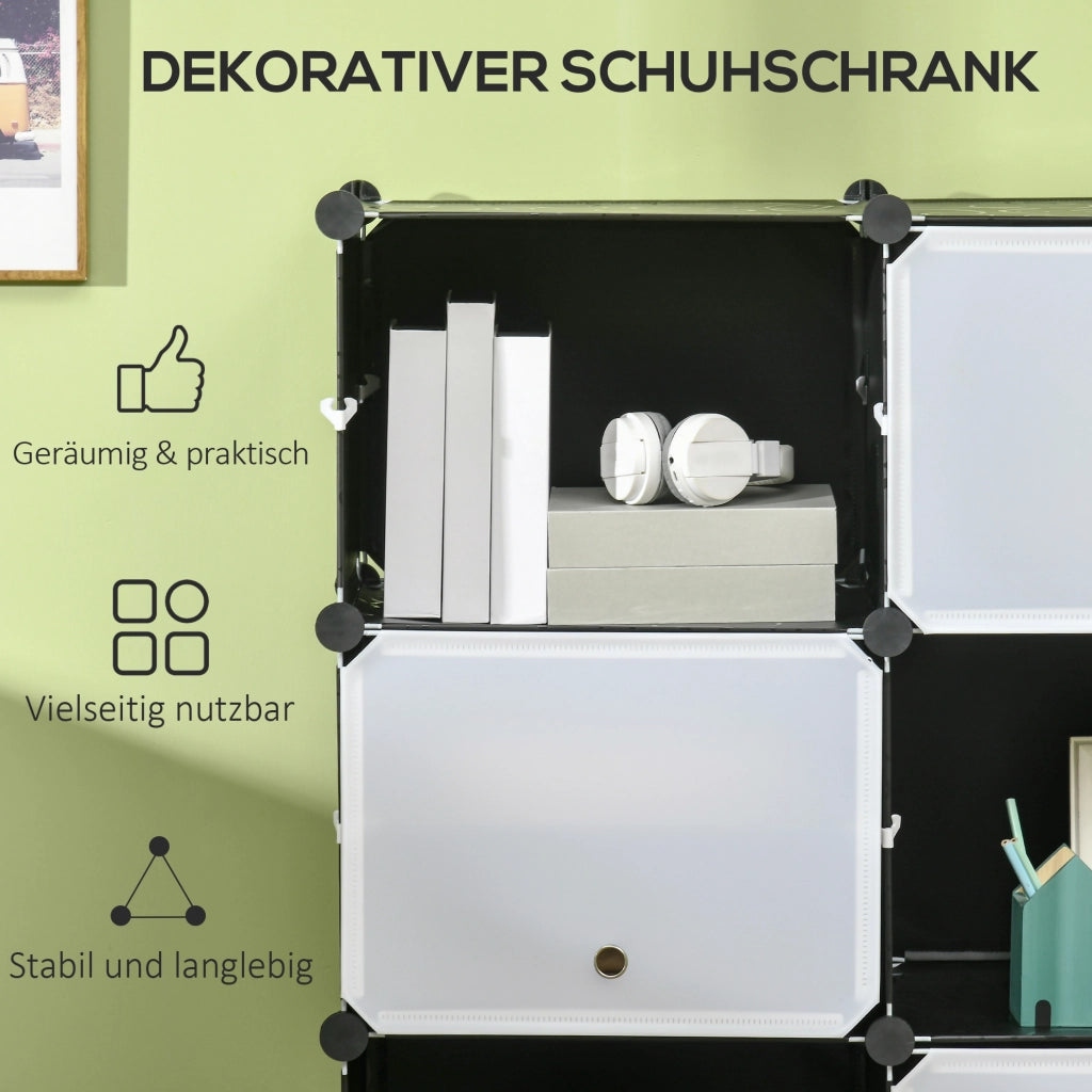 Scarpiera modulare a 12 cubi in plastica nera 125 x 32 x 125 cm