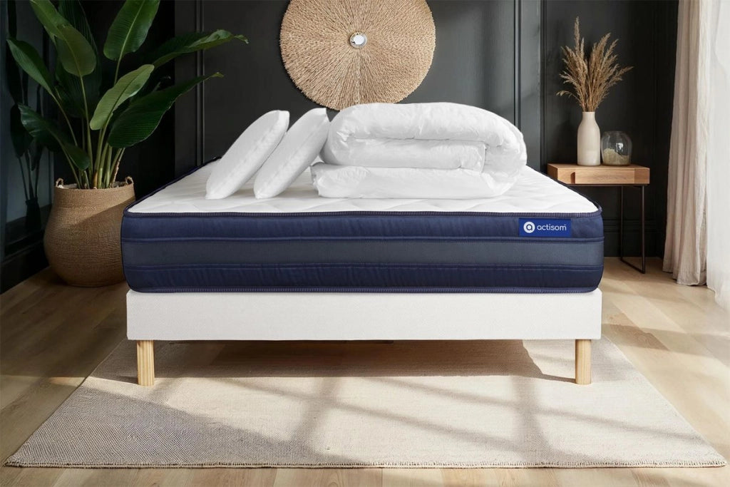 Pacchetto letto completo - Materasso 200x200cm + Box spring con doghe (kit) + 2 cuscini + Piumino - Actiflex Tech