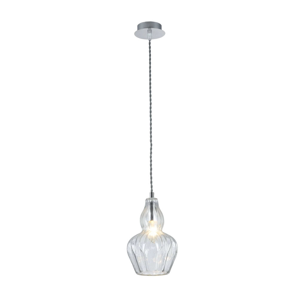 Sospensione Contemporanea Eustoma Metallo Nichel 1 Luce Diffusore Vetro Trasp.