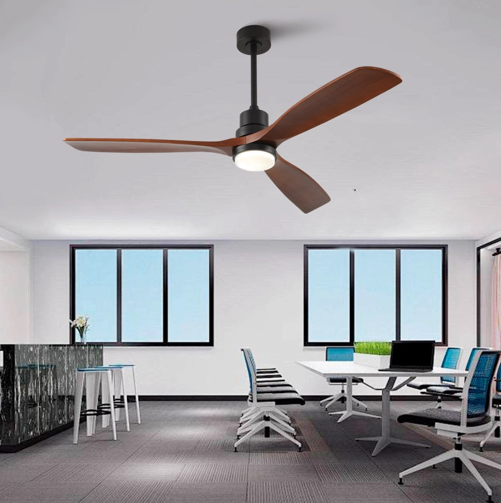 Ventilatore da soffitto 60" in legno massello con LED, telecomando, noce e nero