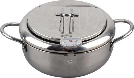 Pentola Frittoia - Stile Giapponese Acciaio Inossidabile 22 L / 32 L Termometro Maniglia a Contatto Freddo Livello Olio Rostro