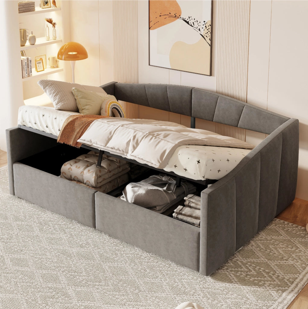 Letto divano imbottito 140x200 cm con contenitore idraulico