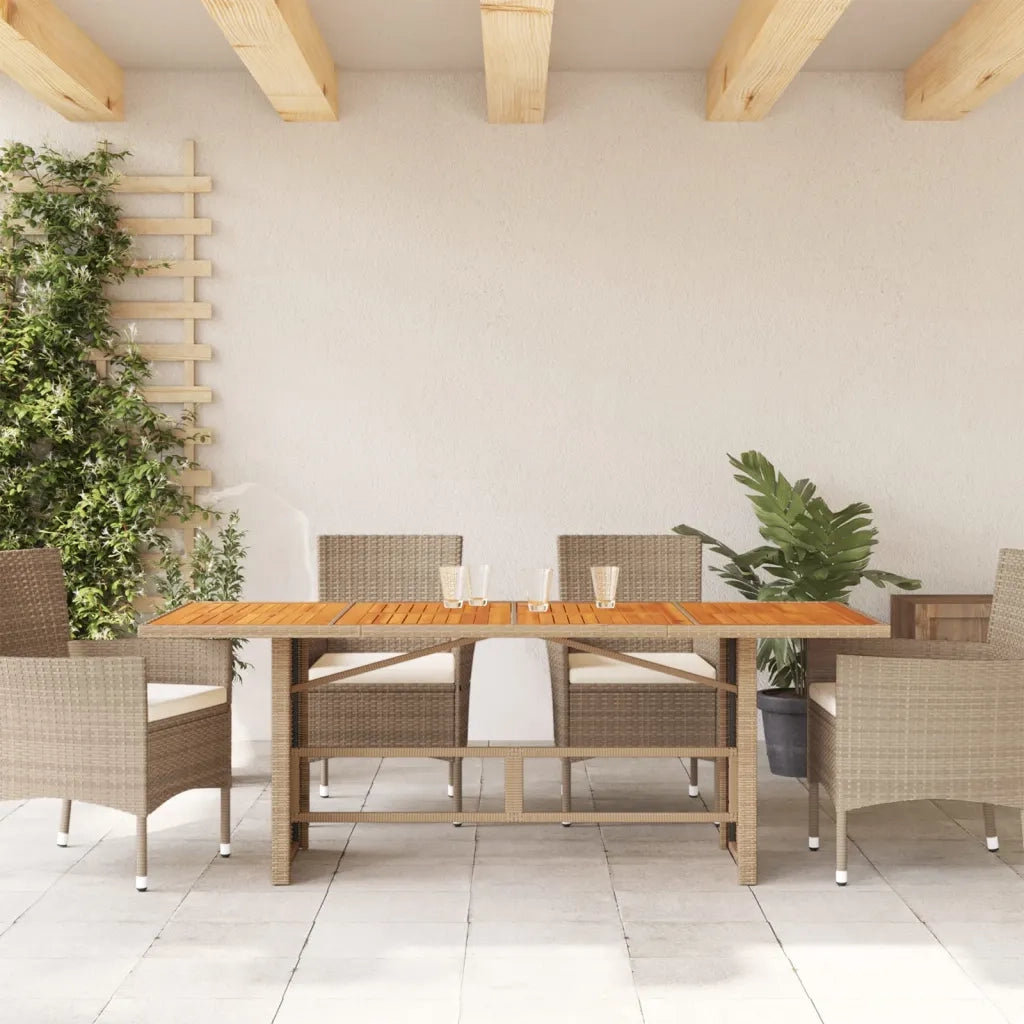 Tavolo Giardino | Tavolino da esterno Piano Legno Acacia Beige 190x80x74cm Polyrattan