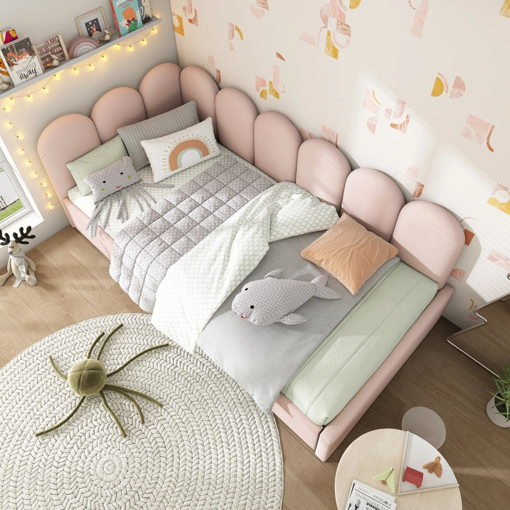 Letto singolo imbottito con 2 cassetti 90x190 cm in velluto rosa con rete a doghe