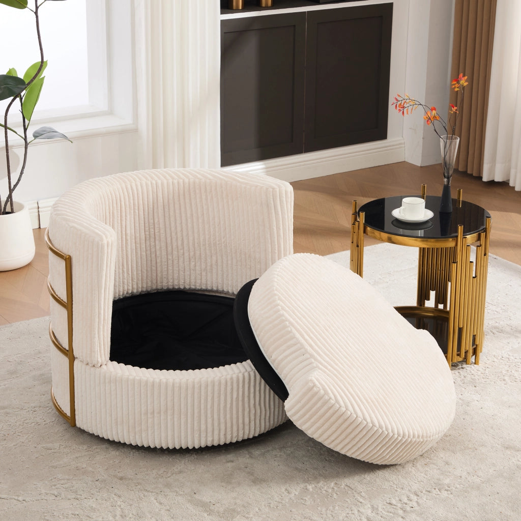 SEDIA Girevole 76x79x78 cm in Cord Beige con vano contenitore