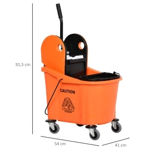 Carrello per pulizia con secchio da 36 litri, pressa strizzante e ruote piroettanti, arancione, 54x41x91,5 cm
