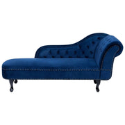 Chaise longue di colore blu versione destra in Velluto abbottonato testa chiodata Stile Chesterfield