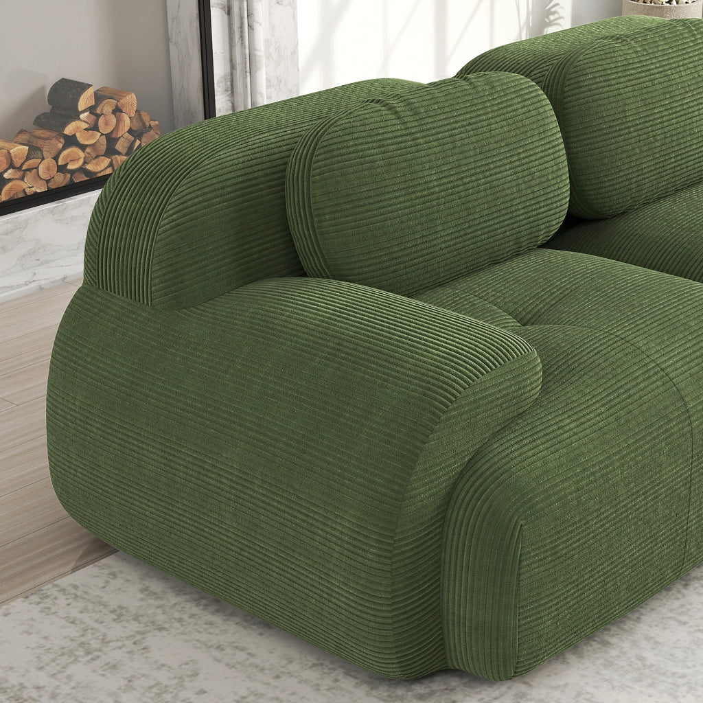 Divano angolare modulare senza struttura in tessuto a coste con braccioli ergonomici e base antiscivolo verde