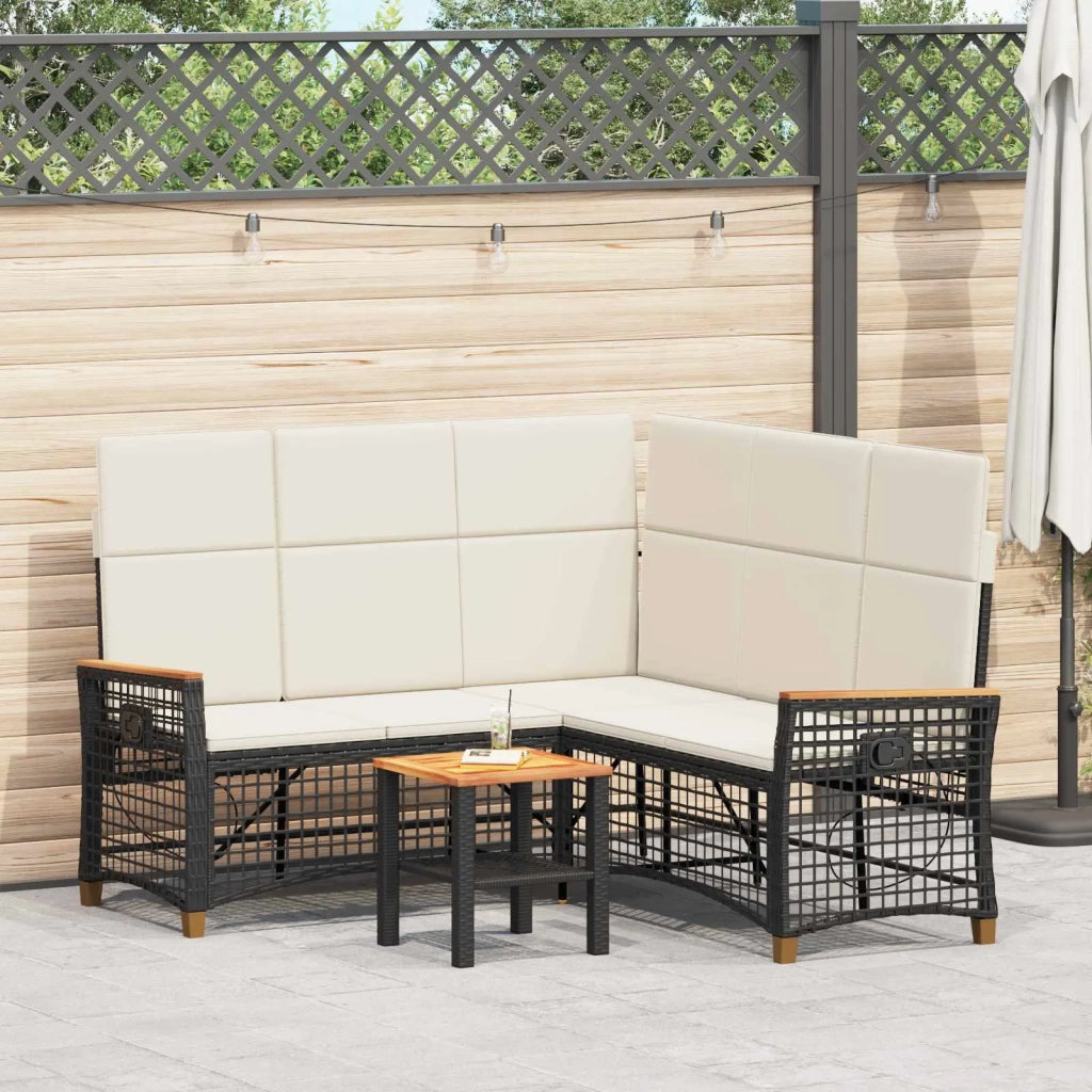Set di Divani Recliner da Giardino Nero e Bianco Crema