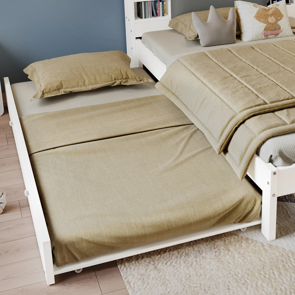 Letto Estraibile 120x200 cm e 90x190 cm - LED; Mensole e Stazione di Ricarica - Bianco