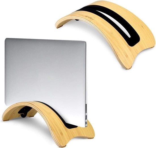 Supporto verticale per laptop in bambù con stazione di carico regolabile per laptop 26 cm colore miele