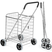 Carrello spesa pieghevole con ruote girevoli a 360° capacità 45 kg-Carrello multiuso portatile Argento