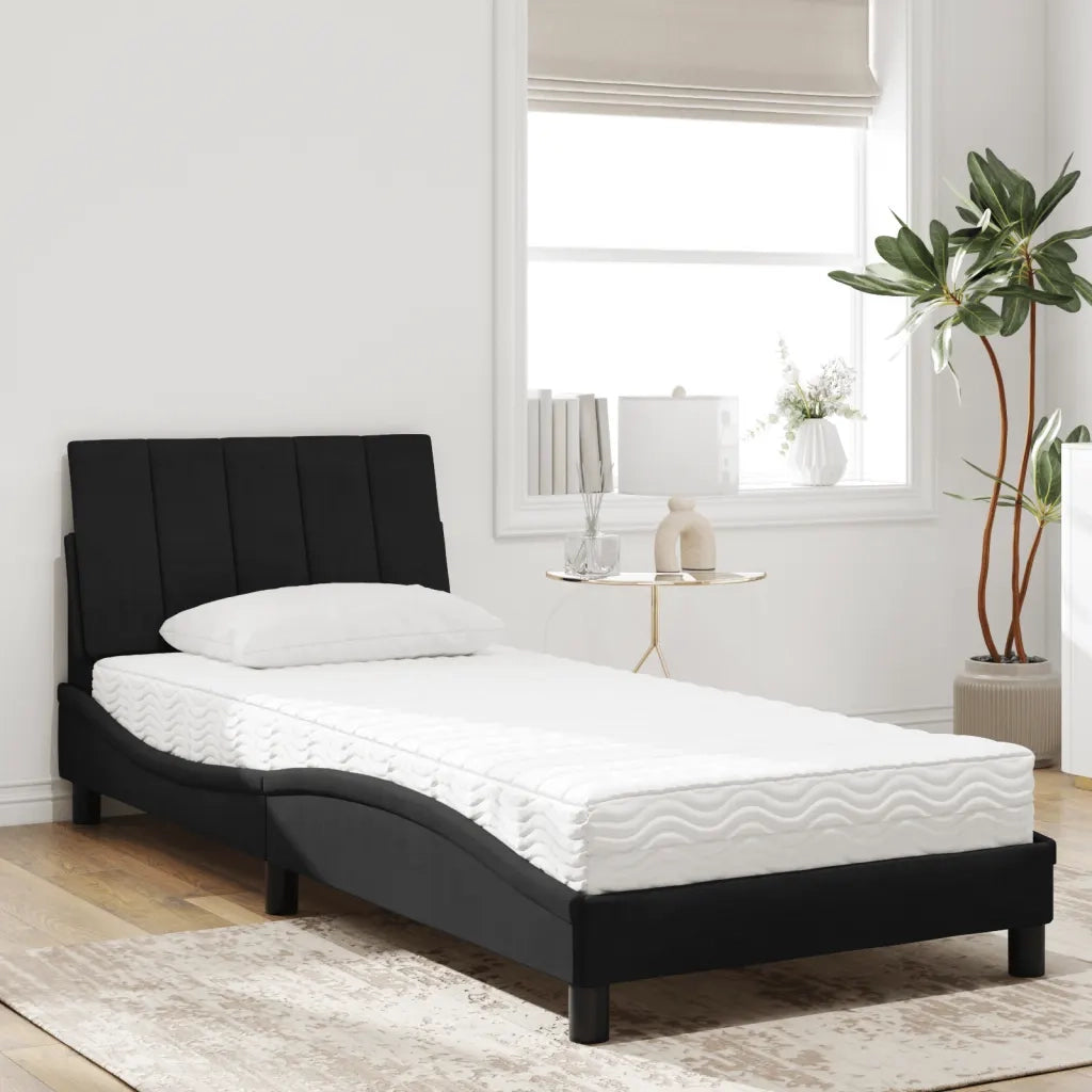 Letto con Materasso Hanko Nero 90x190 cm in Velluto 3208570