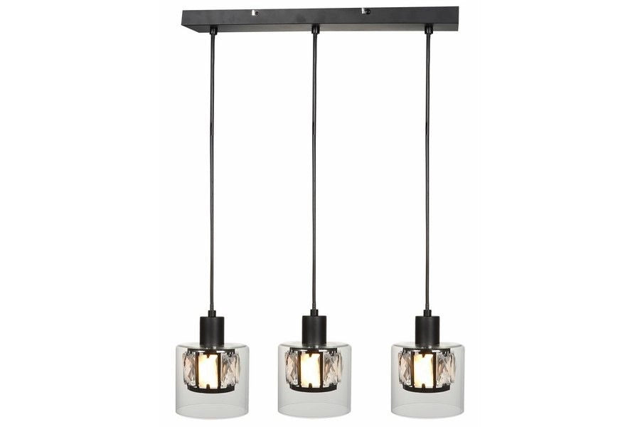 Lampada sospensione barra Elmo Reality nera 3xE14 vetro