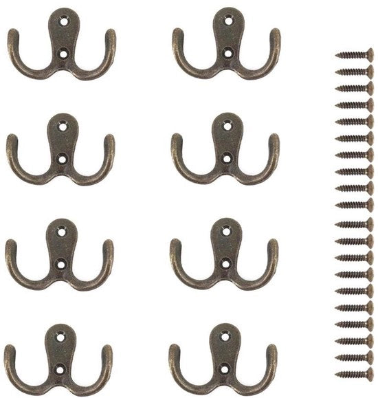 Hanger a muro a doppia gancio in bronzo - Hanger metallico - Hanger per bagno/camera da letto - Zinklegering - 8 pezzi - 55 x 41 mm