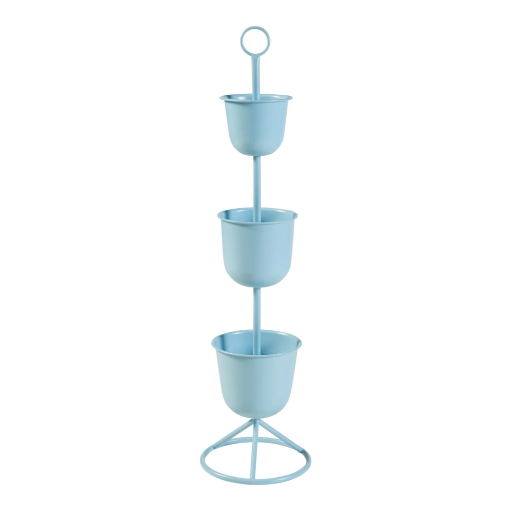 Supporto per piante da esterno 110 x 28 cm 3 vasi per piante azzurri 03_0010316