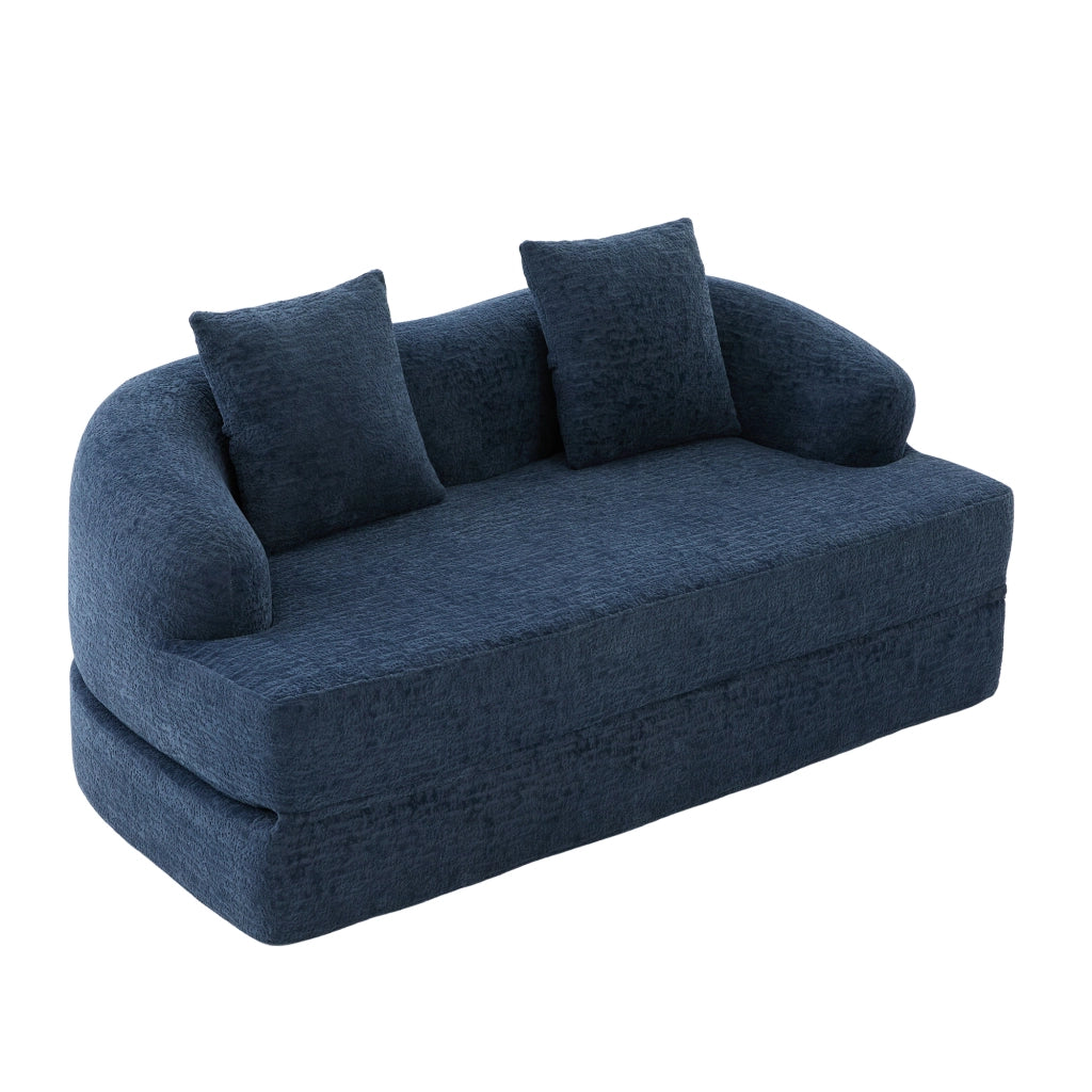 Divano letto 2 posti - convertibile in letto con 2 cuscini - in chenille blu navy