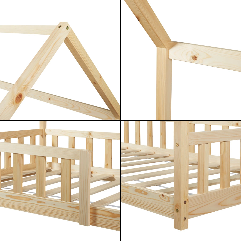 Letto Singolo Hesel per Cameretta a Forma di Casetta 90 x 200 cm Naturale [en.casa]