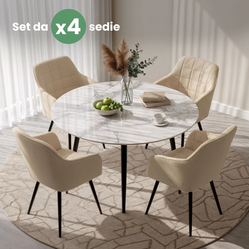 Set di 4 Sedie imbottite con cuciture quadrate LUXANO Beige gambe nere