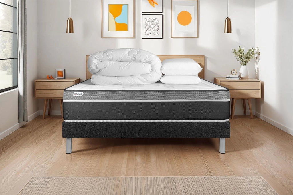 Pacchetto letto completo - Materasso 200x200cm + Box spring con doghe (kit) + 2 cuscini + Piumino - Vital Care