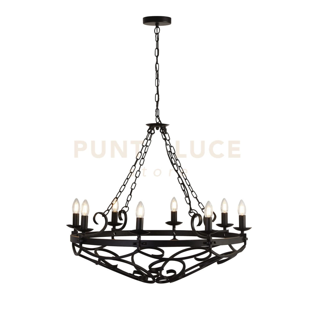 Cartwheel III 8Lt Pendant - Ferro battuto nero