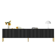 Mobile TV con 4 Ante e 8 Ripiani; Ante Scanalate; Gambe Dorate; per Soggiorno; in MDF e Pannelli di Particelle; Nero; 190×38×48 cm