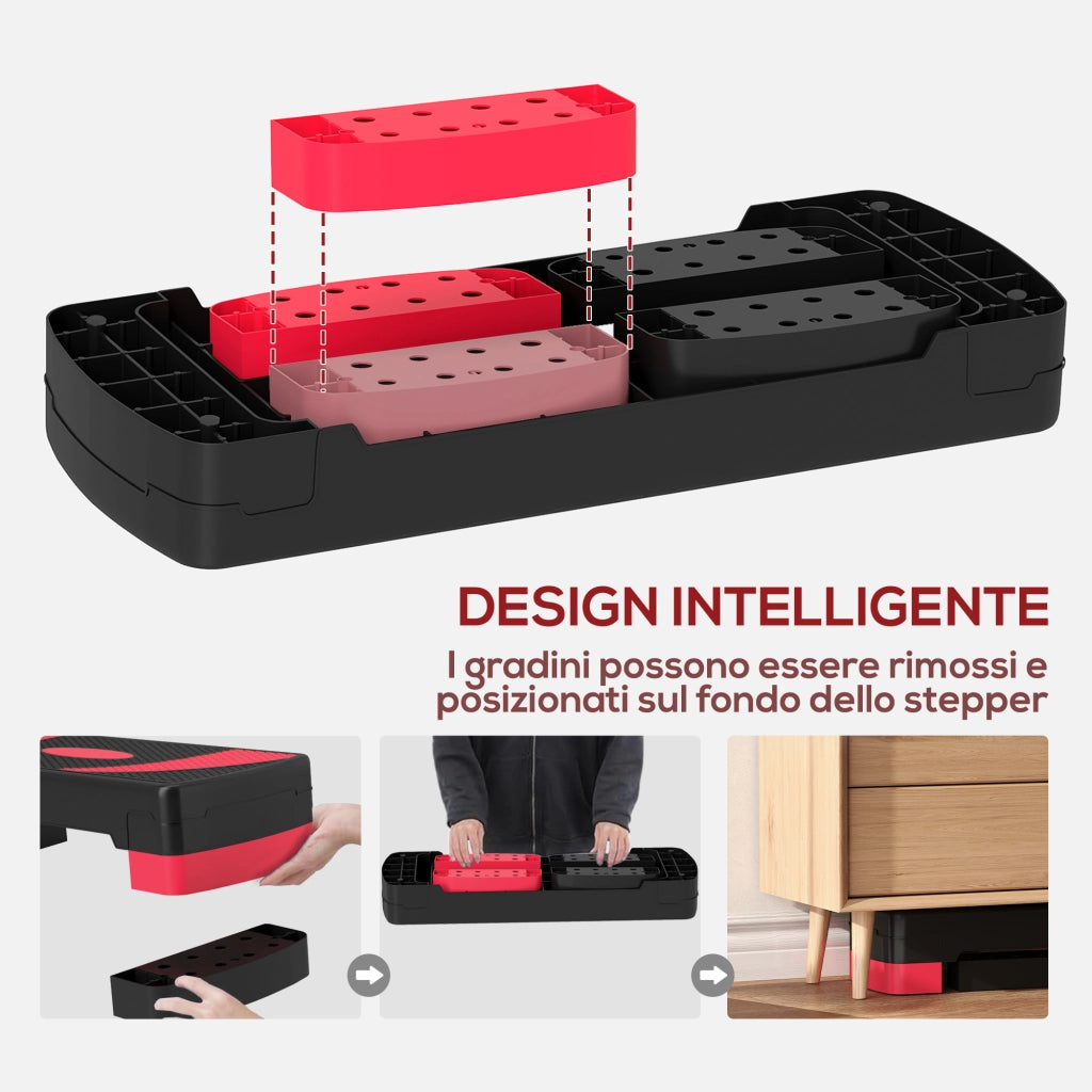 Step Fitness Regolabile 3 Altezze ¨C zephmum ¨C Plastica Rosso e Nero 80x31x10/15/20 cm