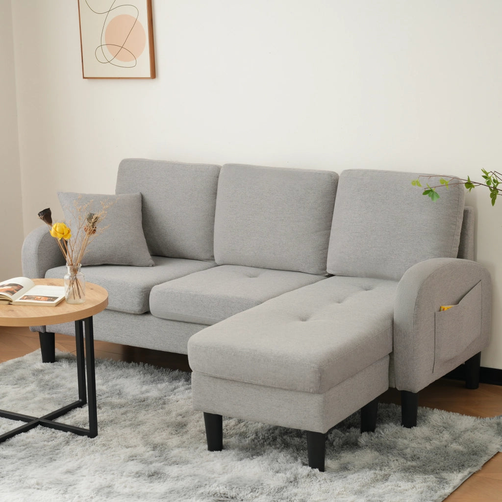 DIVANO ANGOLARE MODULARE 166x118x77 cm Grigio tessuto cotone-lino