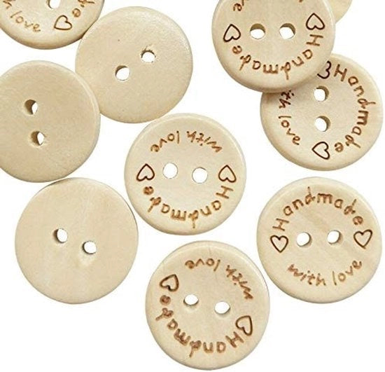 Knoppi per tessuto 100 pezzi - 20mm - Punti per cucire - Punti per abbigliamento - Decorazioni DIY - Fatti a mano con legno sostenibile