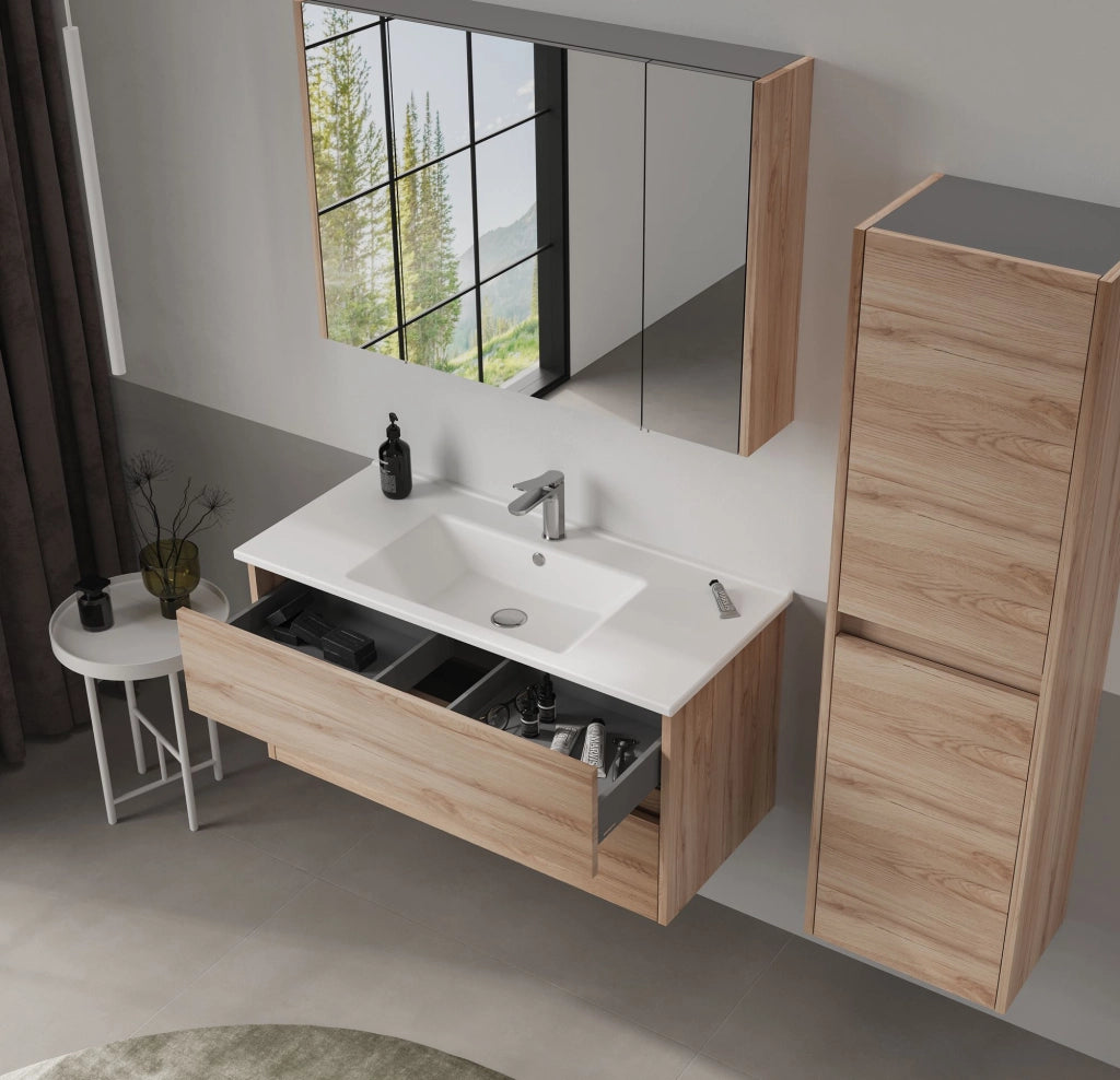 Mobile da bagno con specchio "Side 100" - 100 x 16 x 66 cm - Rovere