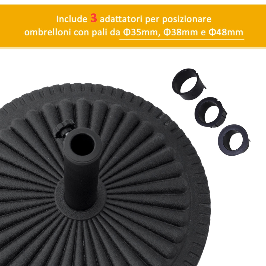 Base per Ombrellone Rotonda in HDPE da 14kg per Pali da §¶35-38-48mm, ?49x32A cm, Nero