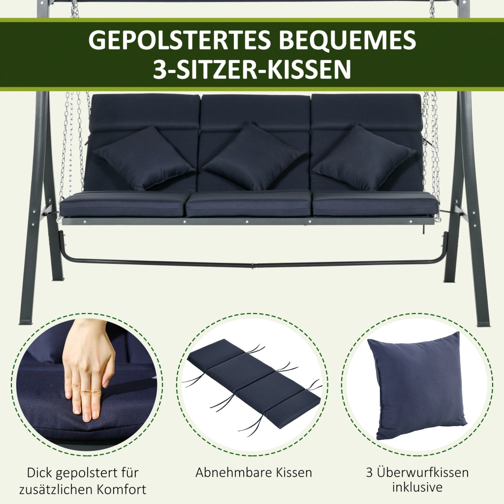 Altalena da Giardino Hollywood 3 Posti ¨C zephmum ¨C 198x118x168 cm, Blu Scuro