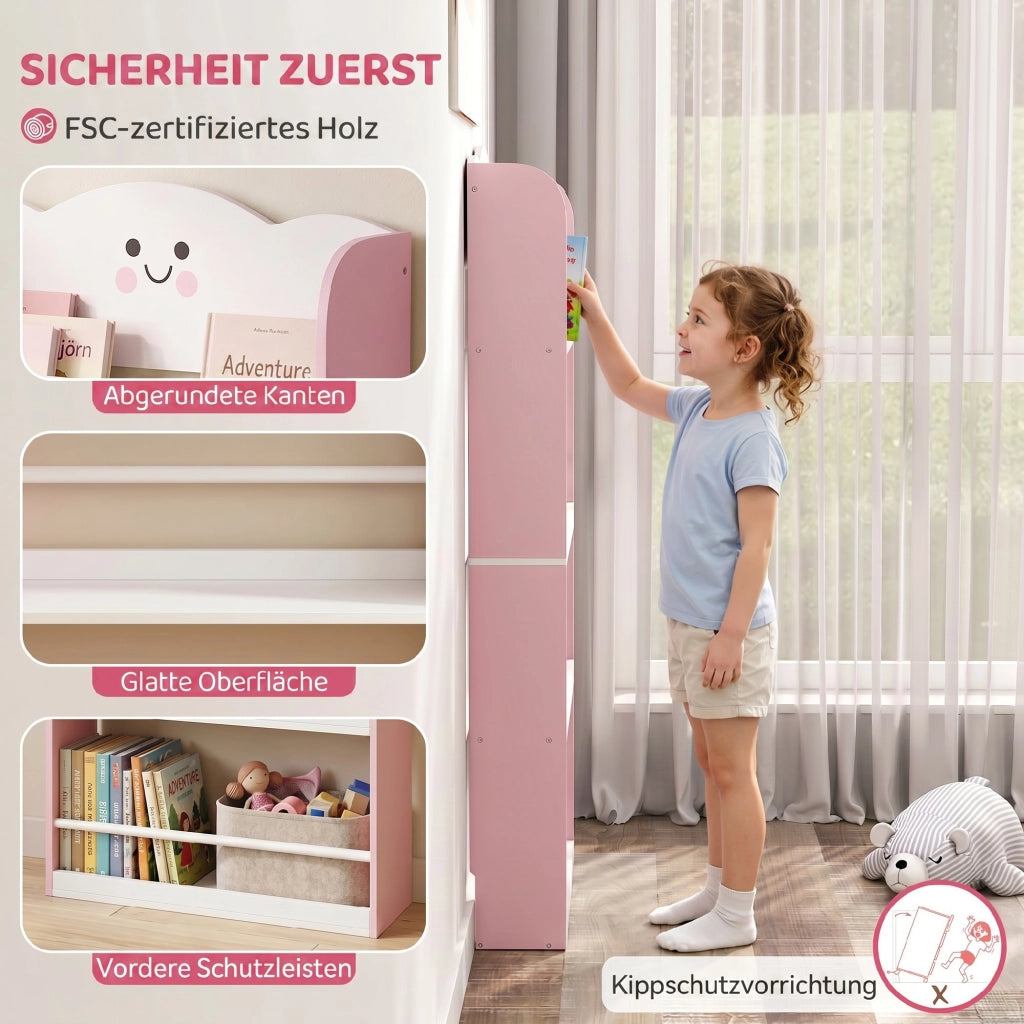Libreria per bambini 4 livelli ¨C zephmum ¨C rosa 80x24x
