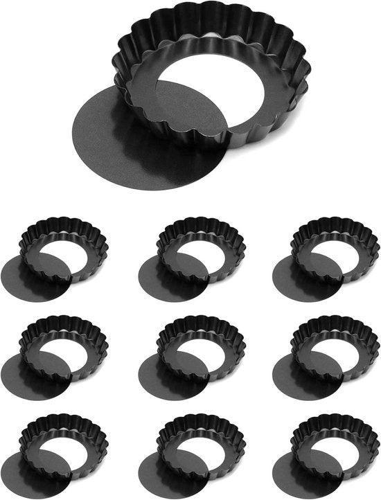 Set di 10 forme per torte Ø10cm con coperchio - forme per torte e quiche in acciaio inossidabile food grade