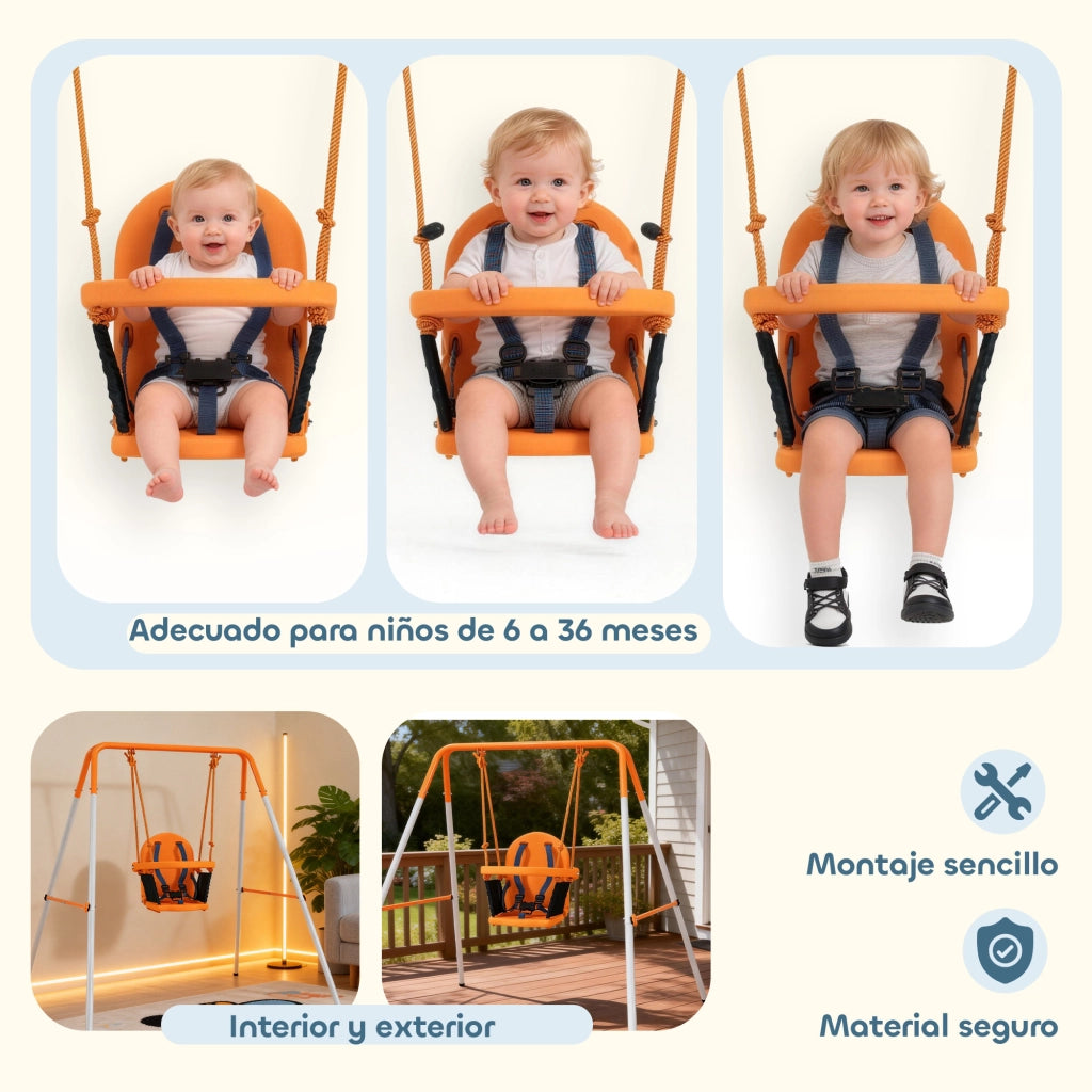 Altalena per Bambini da Giardino ¨C Xylo ¨C Acciaio Arancione con Schienale e Cintura di Sicurezza