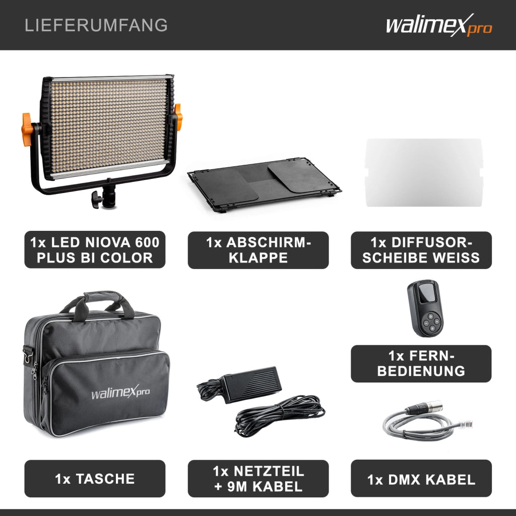luce LED dimmerabile Niova 600 Plus Bi-Color + slot per batterie I Luce video e luce fotografica 36W, 3200-5600K, 4200LM I Luce da studio e luce continua mobile I Luce in streaming