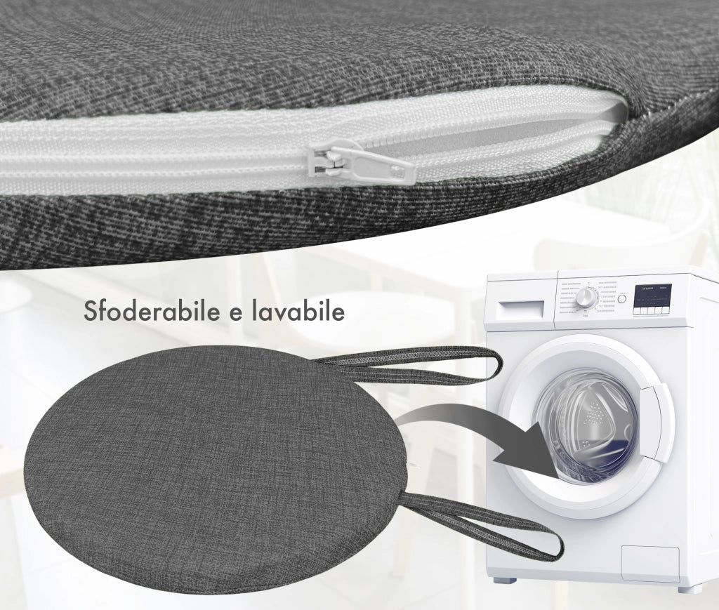 Cuscini Rotondi Per Sedie Cucina Imbottiti Sfoderabili Con Cerniera Cuscino Rotondo Ø 40 Cm Sedia Tavolo Lavabile In Lavatrice Con Lacci Per Fissaggio Prodotto Italiano Comodi 4 Pezzi - Piombo