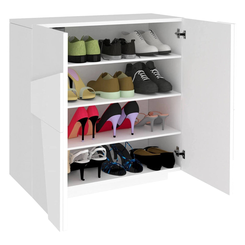 Mobile Portascarpe Apetta, Scarpiera 16 Paia Made in Italy, 81x38x86h cm Bianco Lucido