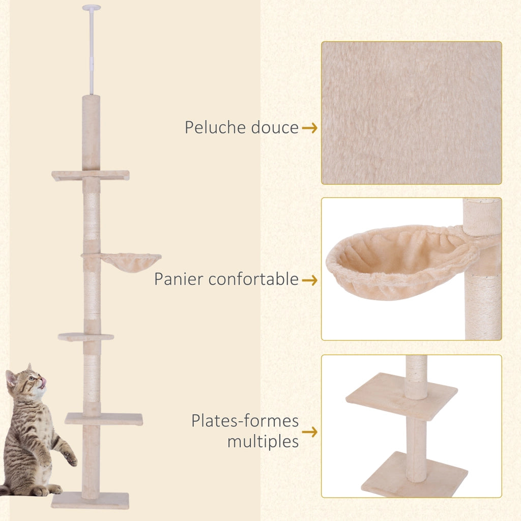 Albero tiragraffi per gatti 5 livelli ¨C Minimal ¨C beige 34x40x230-260cm