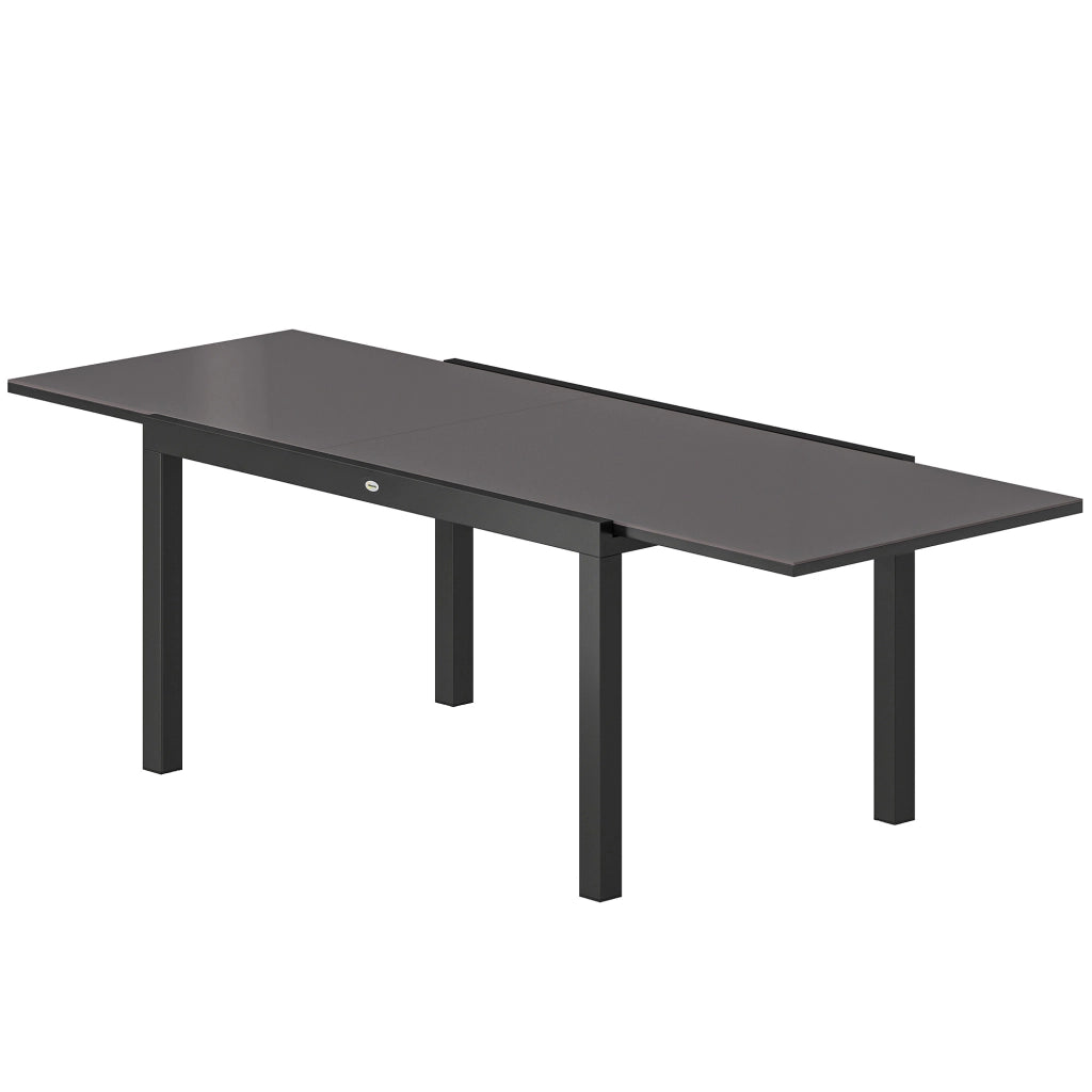 Tavolo da Giardino Allungabile per 8-10 Persone con Piano in Vetro Temperato, in Alluminio, 140/240x90 cm, Nero